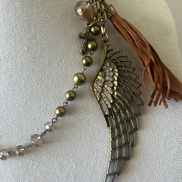 Skyward vintage long necklace or worn double strand, crystal, agate, faux pearls - Picture 2 of 10